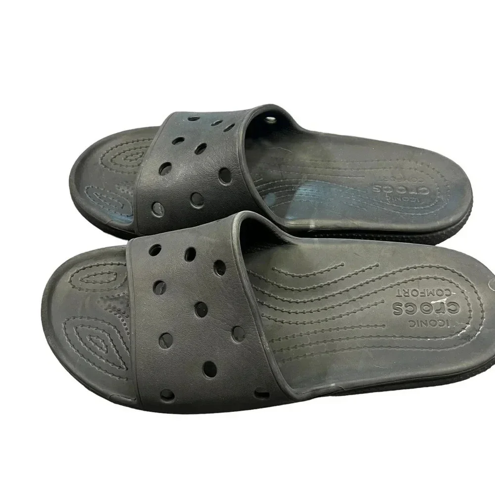 Crocs Classic Iconic‎ Comfort Slide Sandal Black Beach Neutral Comfort Men's 12